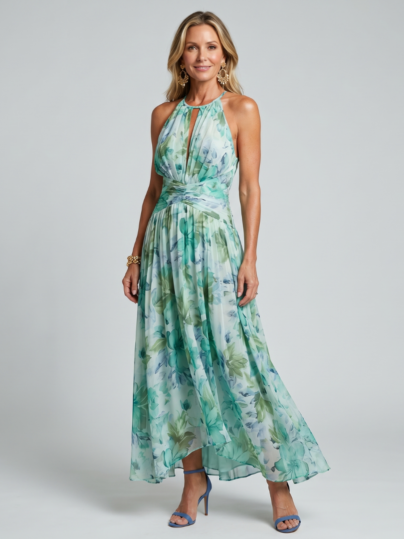 Damen Maxikleid Plissiert Mit Neckholder Für Hochzeiten