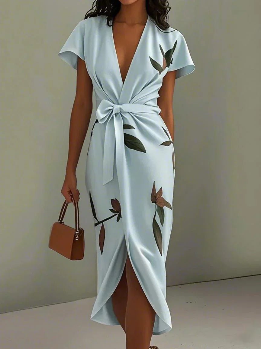 Damen Wickel Midikleid mit Blumenprint in Rückansicht