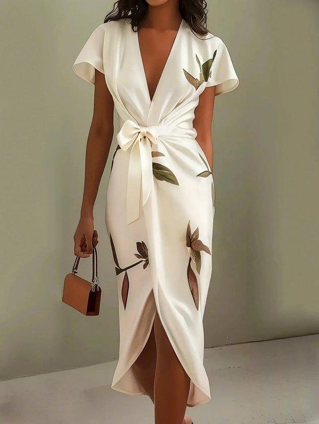 Damen Wickel Midikleid mit Blumenprint in Seitenansicht