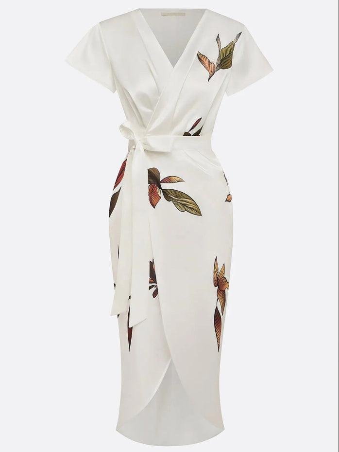 Damen Wickel Midikleid mit betonter Taille und Midilänge