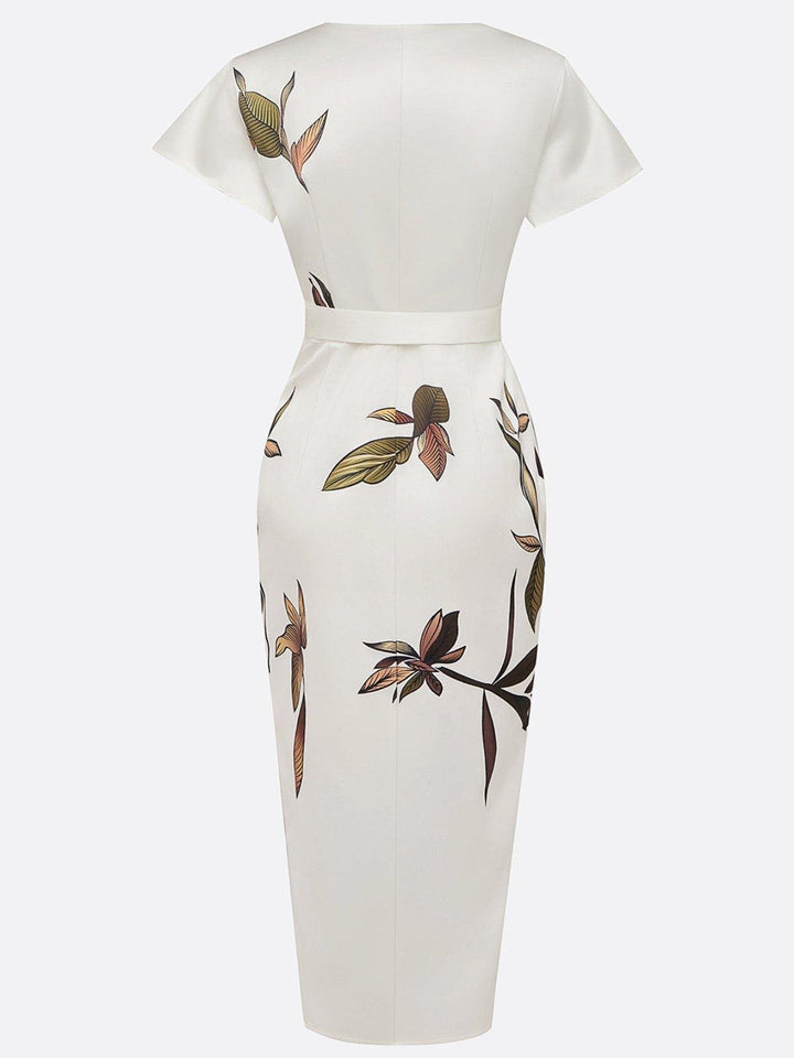 Damen Wickel Midikleid mit Blumenprint in ganzer Länge