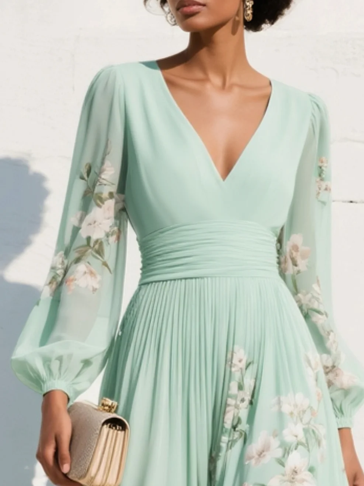 Damen Midikleid mit floralem Muster in Grün in Rückenansicht