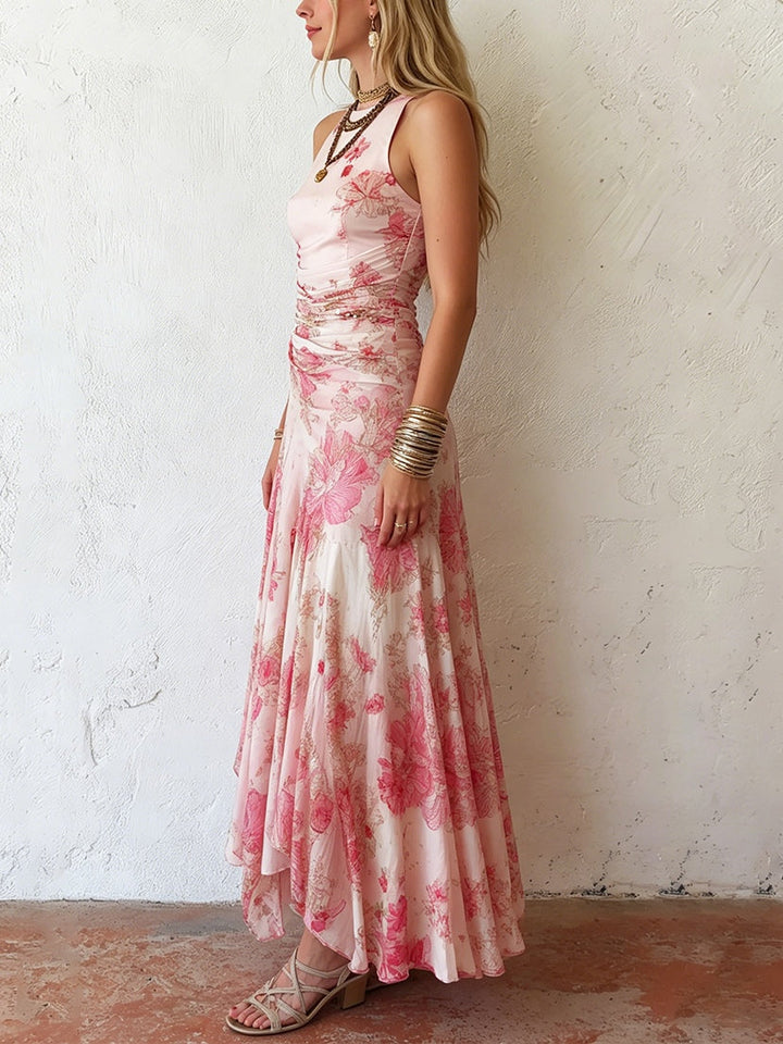 Damen Midikleid in Rosa mit Blumenprint und Neckholder, Rückansicht