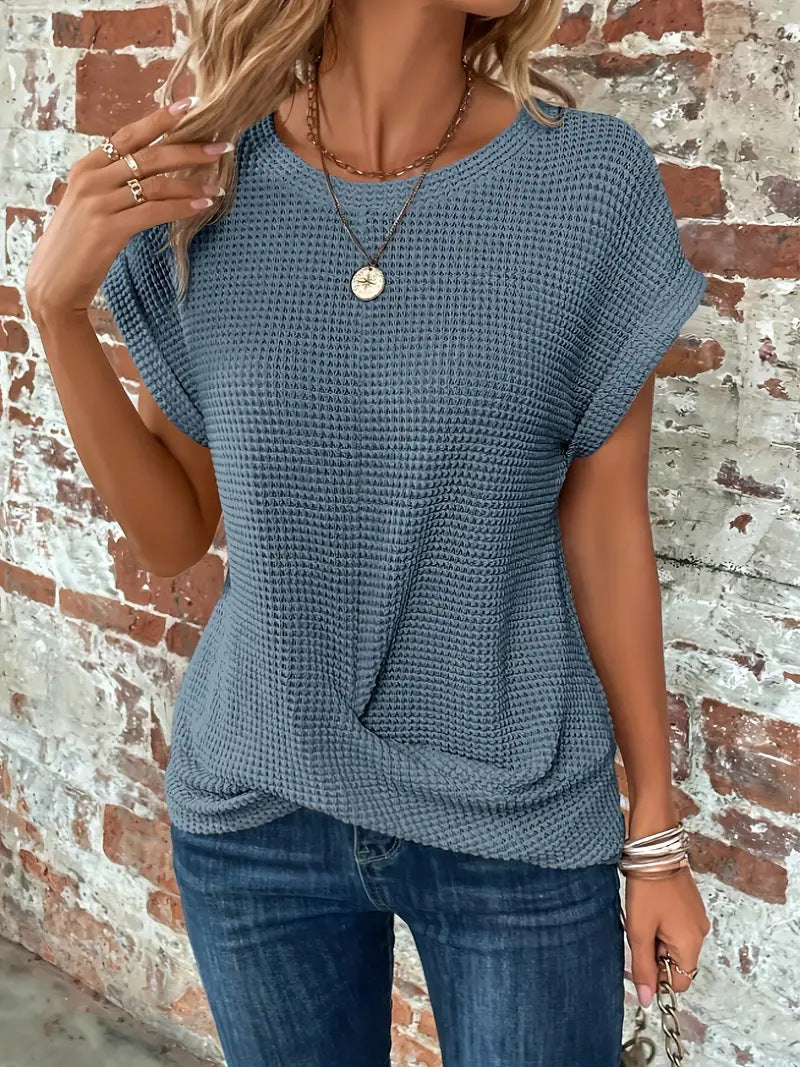 Damen Strukturierter Kurzarm Pullover Mit Rundhalsausschnitt