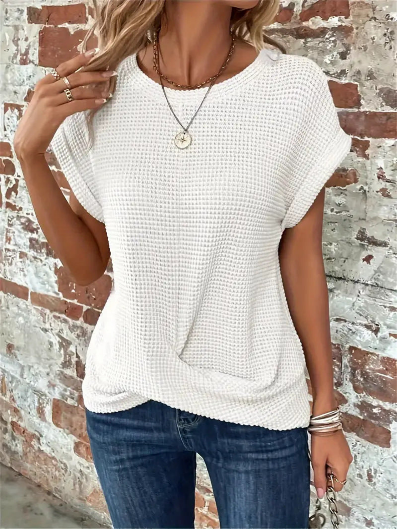 Damen strukturierter Kurzarm Pullover kombiniert mit Hose