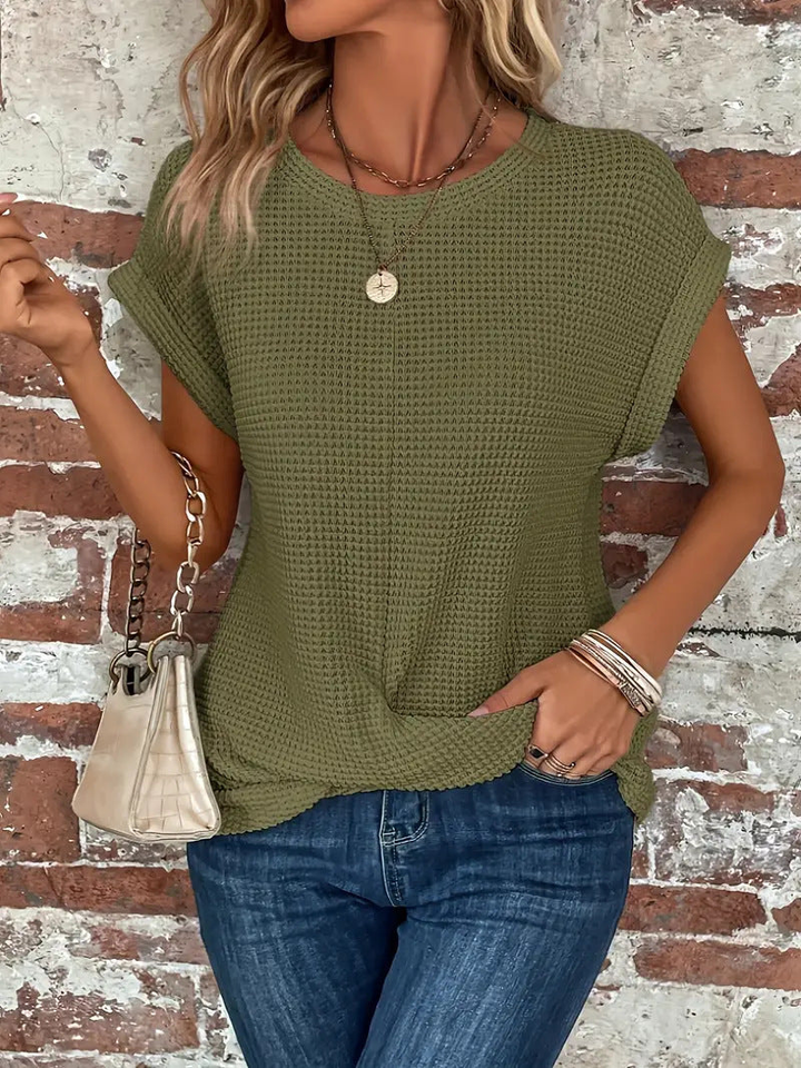 Locker fallender Damen Kurzarm Pullover mit strukturierter Optik