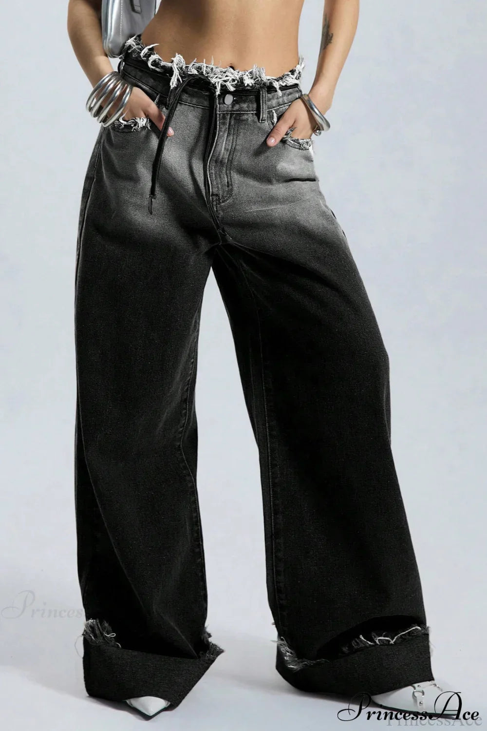 Damen Wide Leg Jeans Mit Ombre Verlauf
