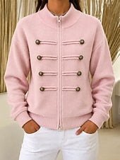 Damen Strickjacke Mit Stehkragen Und Zierknöpfen