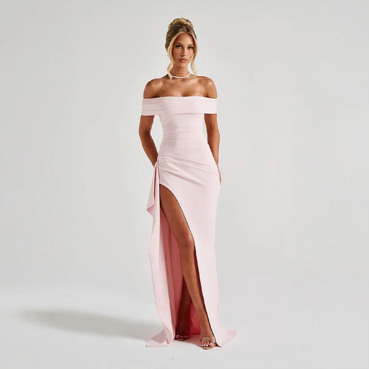 Maxi-Kleid mit seitlichem Schlitz und schulterfreiem Ausschnitt