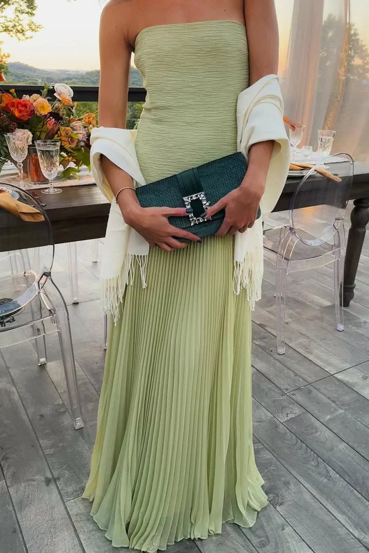 Damen plissiertes trägerloses Maxikleid in eleganter, langer Schnittform