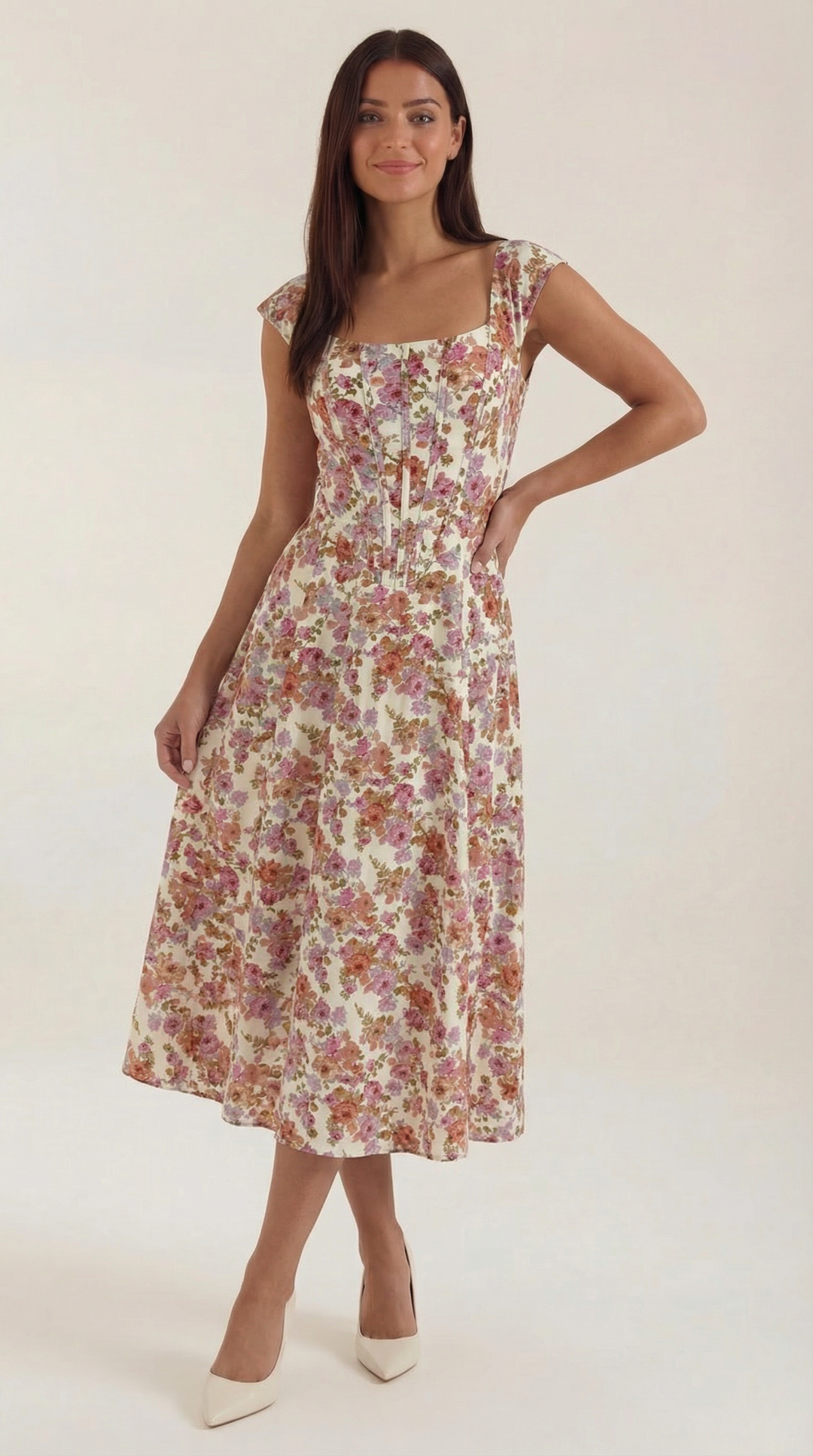 Damen Korsett Midikleid Elegantes Hochzeitsgastkleid