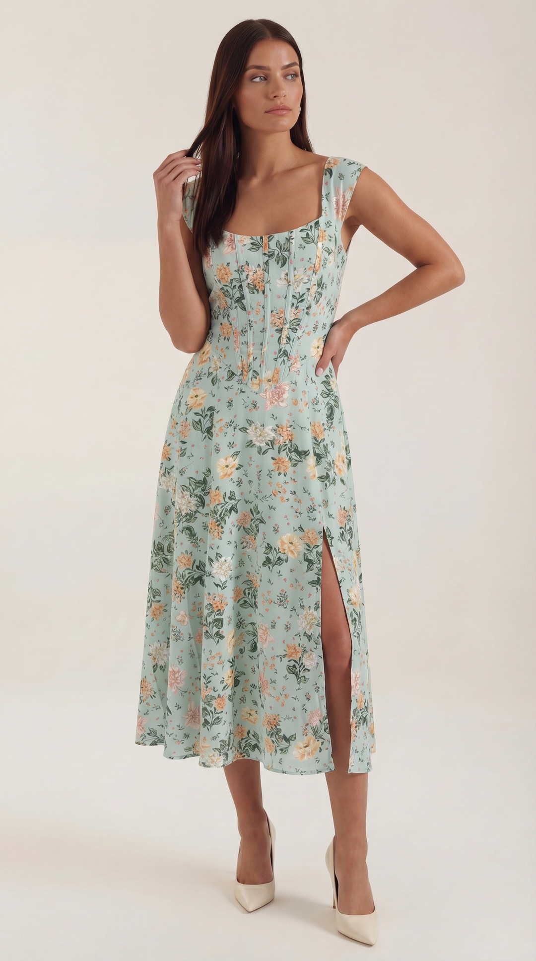 Damen Korsett Midikleid Elegantes Hochzeitsgastkleid