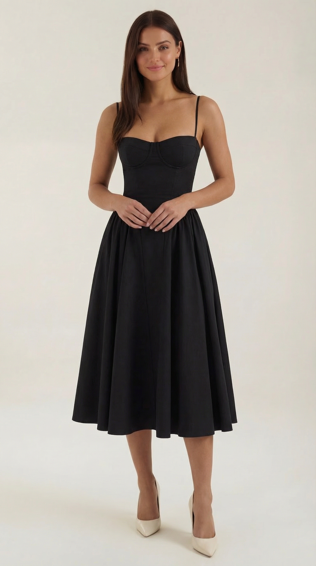 Damen Blumenmieder Midikleid mit Herzausschnitt