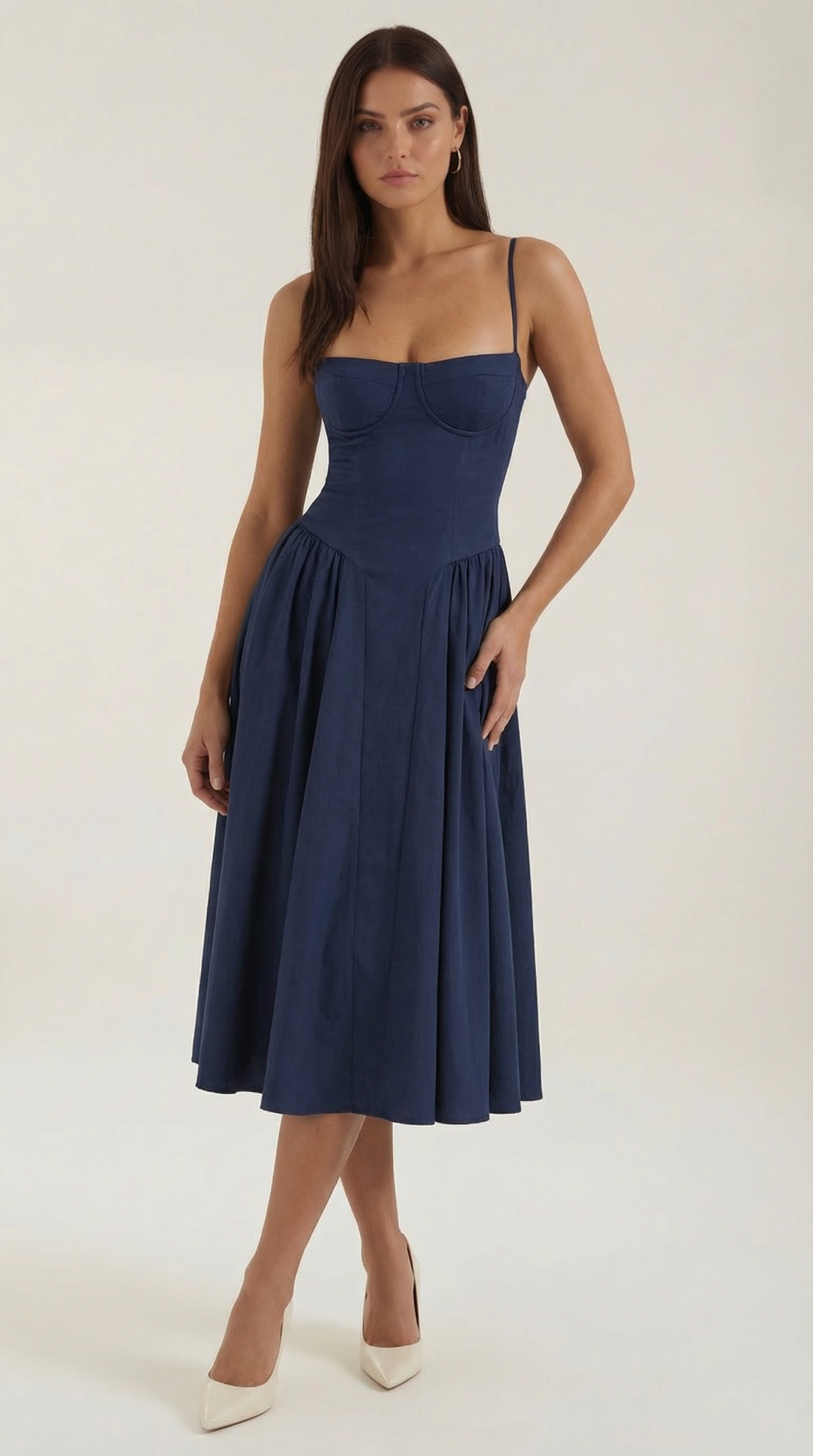 Damen Blumenmieder Midikleid mit Herzausschnitt