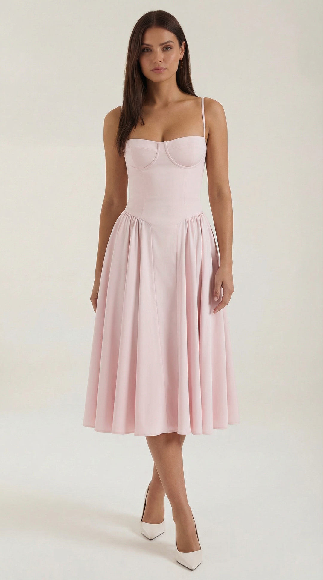 Damen Blumenmieder Midikleid mit Herzausschnitt