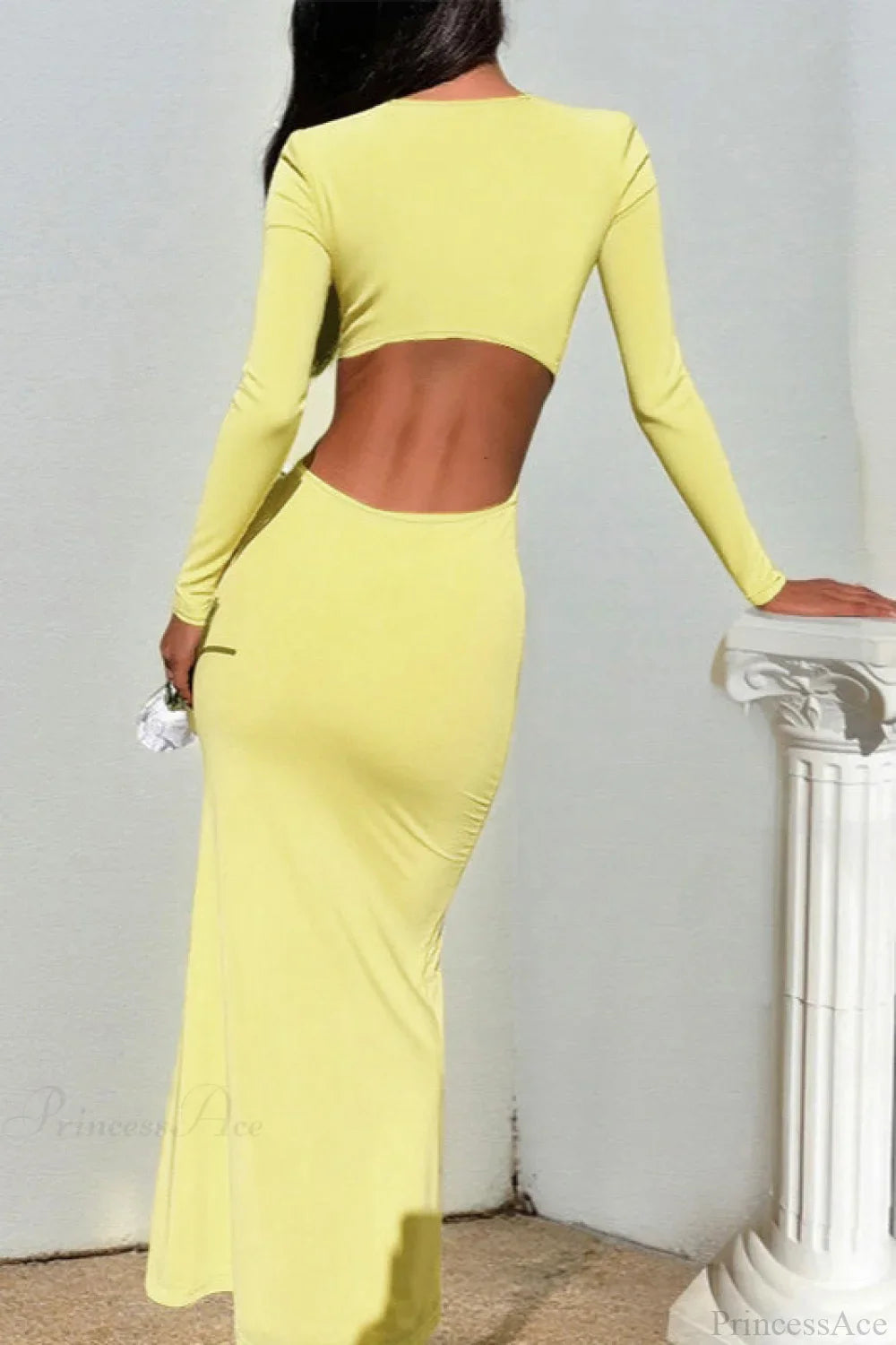 Maxikleid für Damen mit V-Ausschnitt und voluminösen langen Ärmeln