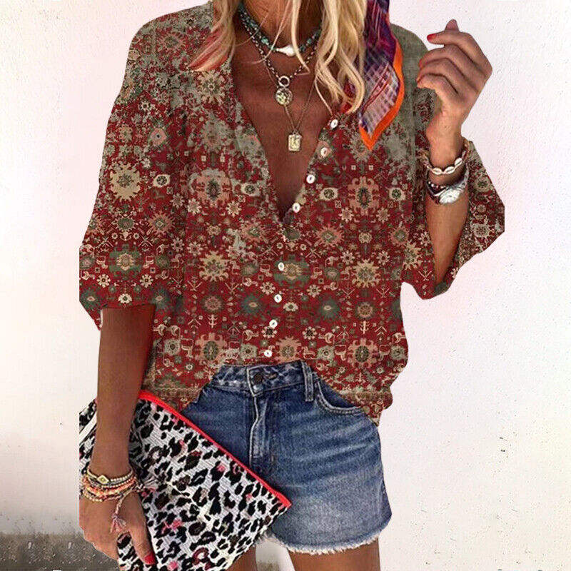Damenbluse Mit Blumenprint Und Knopfleiste