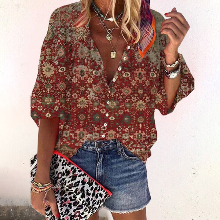 Feminine Bluse mit Knöpfen und floralem Allover-Print