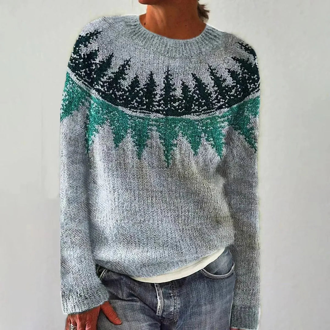 Detailansicht der Strickstruktur des Damen-Norwegerpullovers