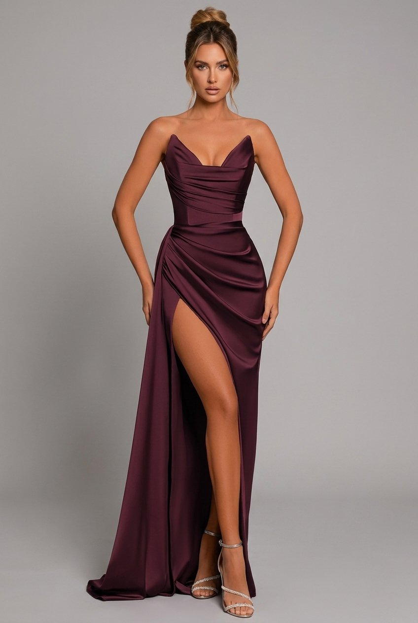 Elegantes Maxikleid aus glänzendem Satin für Damen