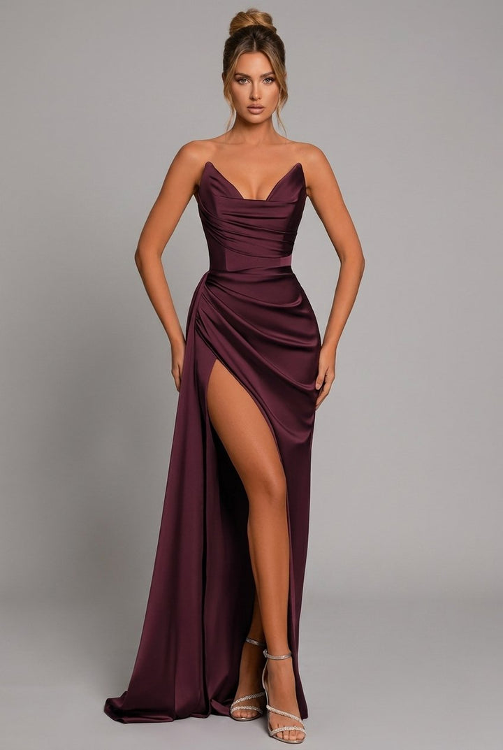 Elegantes Maxikleid aus glänzendem Satin für Damen