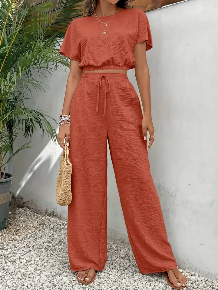 Legeres Crop-Top und lange Hose Set für Damen