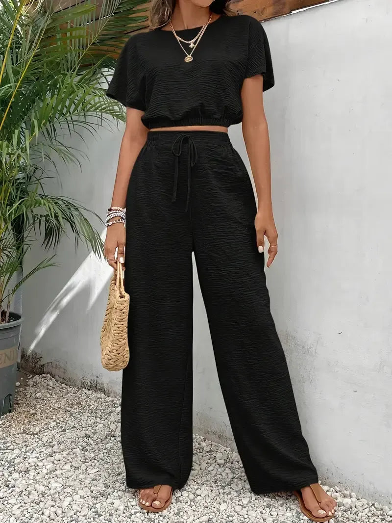 Legeres Crop-Top und lange Hose Set für Damen