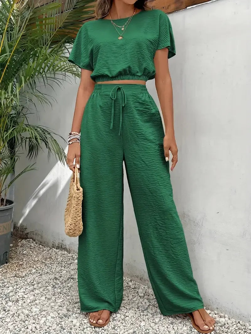 Legeres Crop-Top und lange Hose Set für Damen