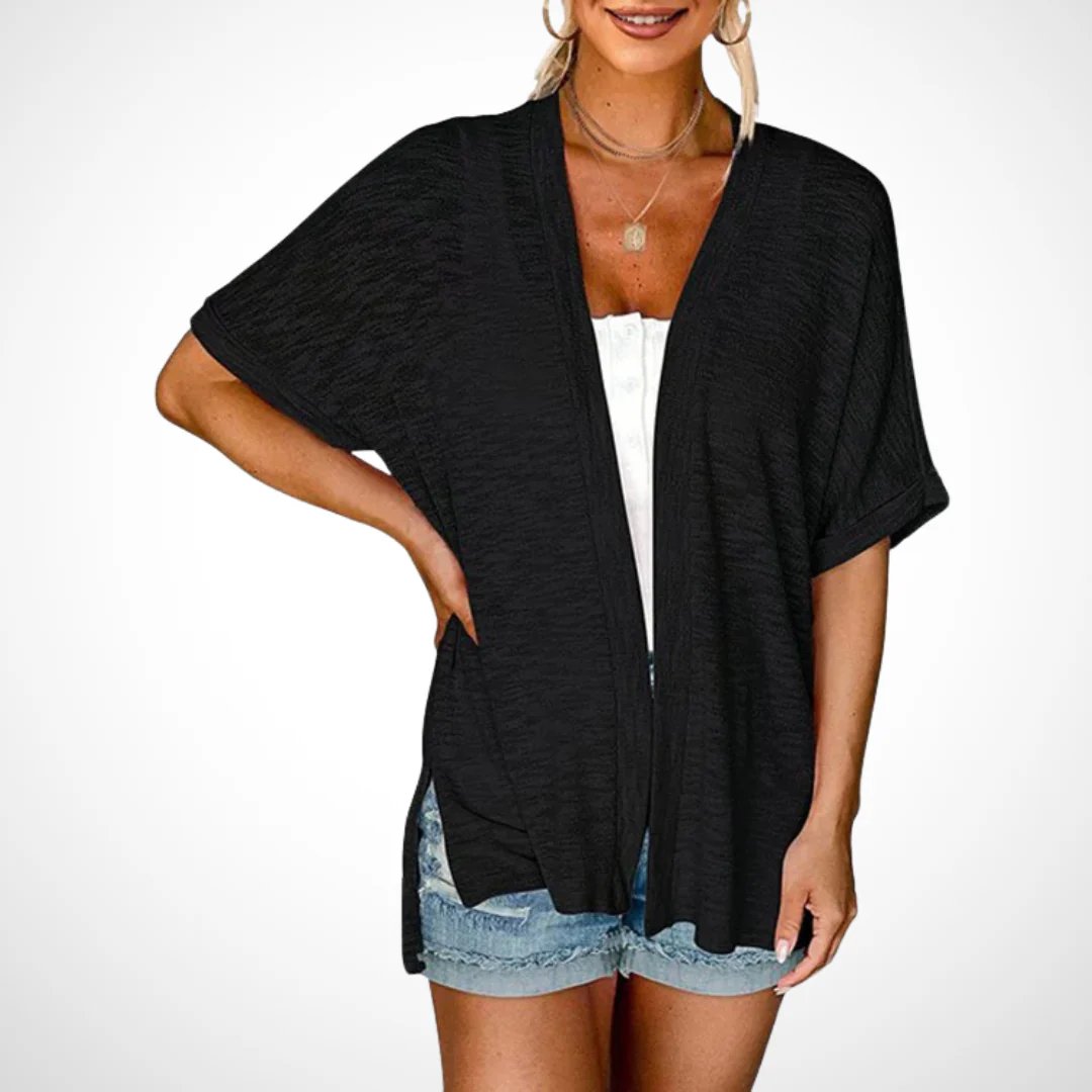 Stilvoller Kurzarm-Strickcardigan mit offenem Schnittdesign