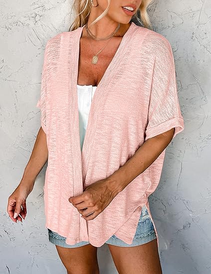 Stilvoller Kurzarm-Strickcardigan mit offenem Schnittdesign