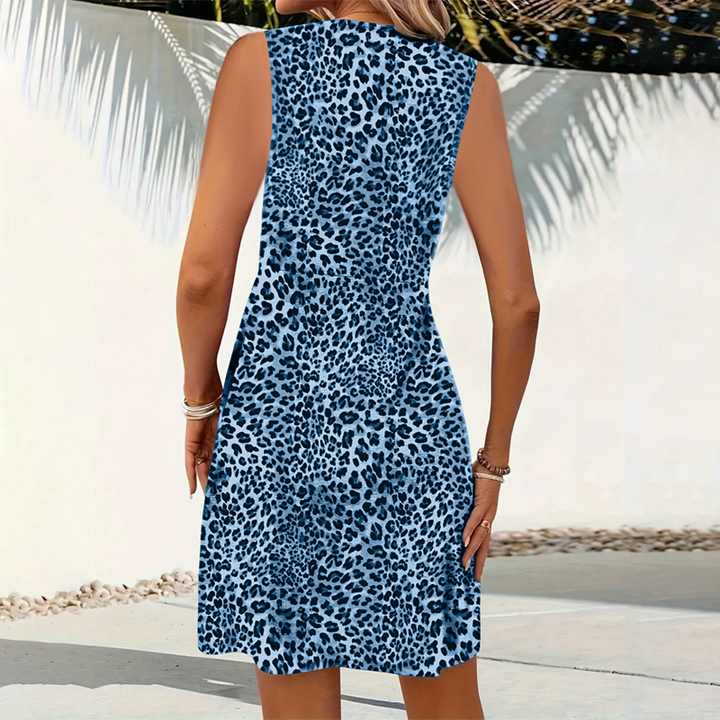 Sommerliches Minikleid für Damen mit V-Ausschnitt und Leo-Print