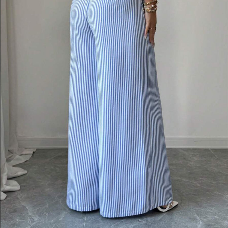Gestreifte Damen Leinenhose aus Leinen mit weitem Bein