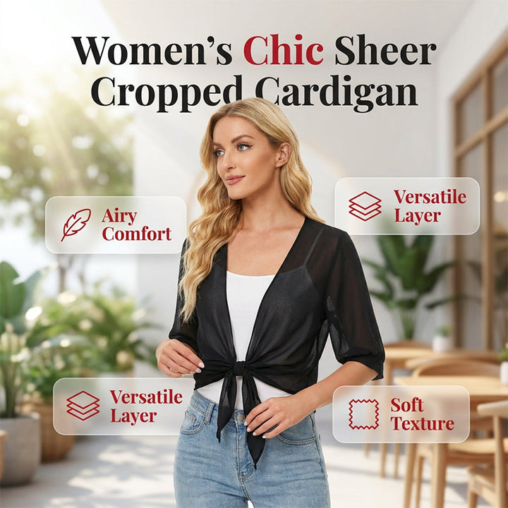 Damen Kurz-Cardigan aus Chiffon mit Bindeband in leichter, luftiger Ausführung