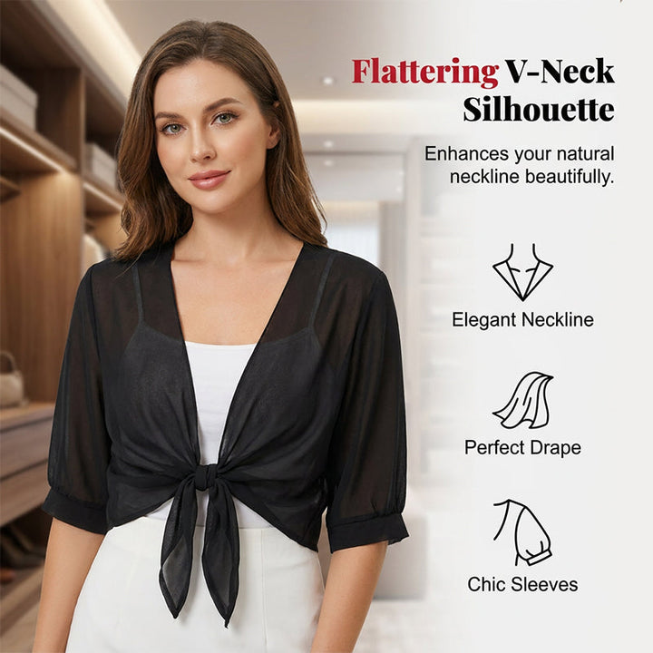 Damen-Cardigan aus Chiffon mit offenem Schnitt und Bindeband vorne