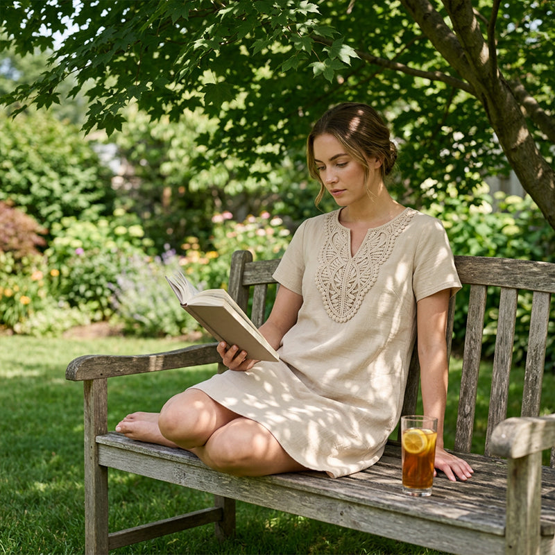 Detailansicht des Spitzenbesatzes am Damen T-Shirt-Kleid