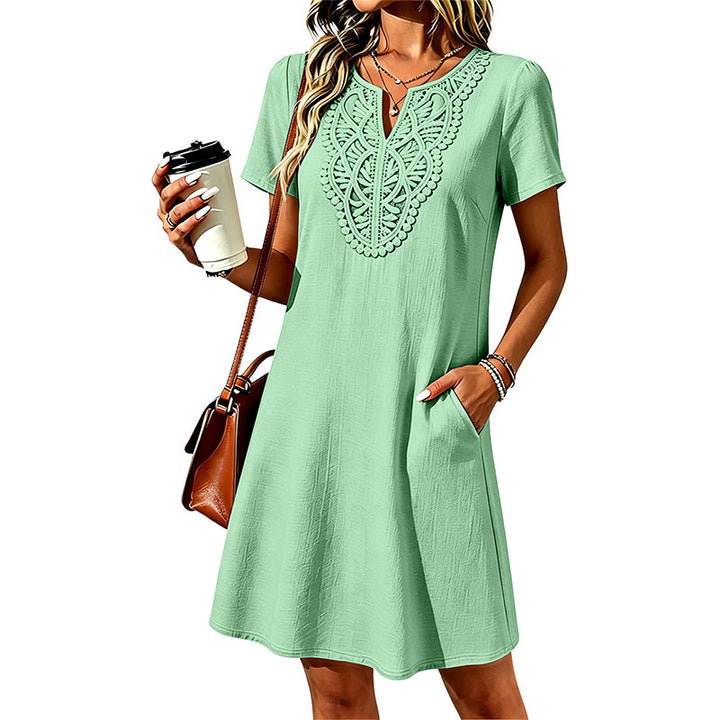 Damen T Shirt Kleid Mit Spitze Und V Ausschnitt