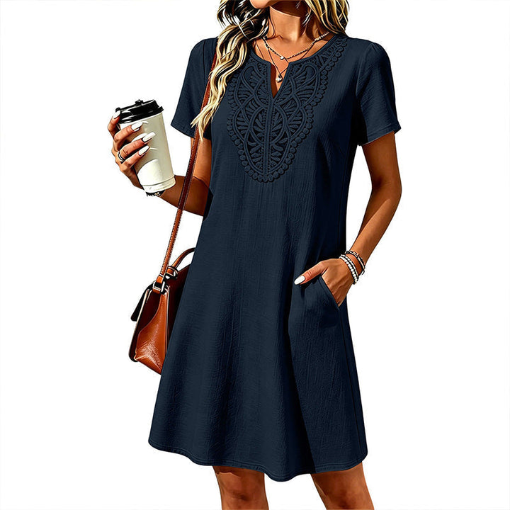 Damen T Shirt Kleid Mit Spitze Und V Ausschnitt