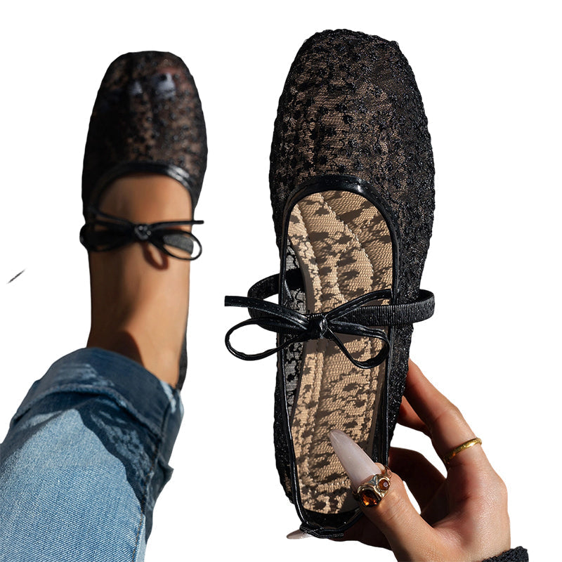 Damen Ballerinas Aus Spitze Mit Schleife