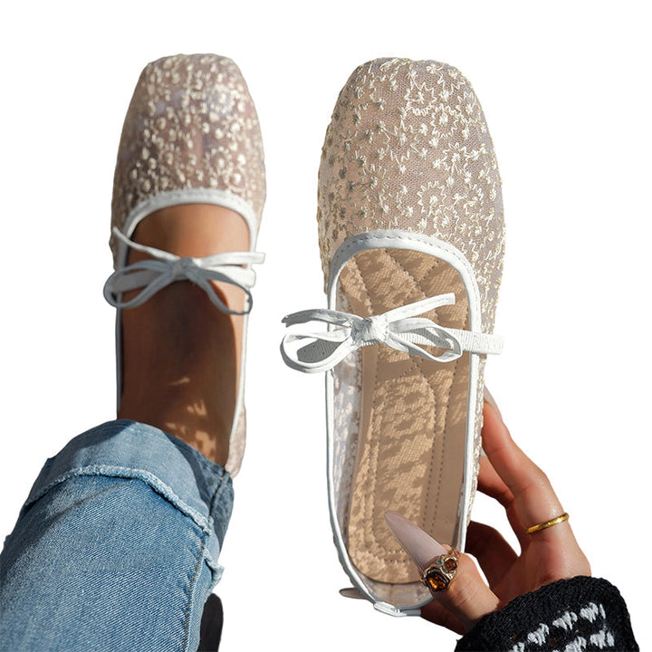 Damen Ballerinas Aus Spitze Mit Schleife