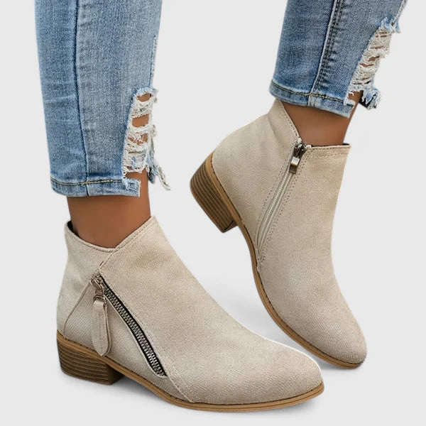 Damen Stiefeletten Mit Niedrigem Blockabsatz Und Reißverschluss