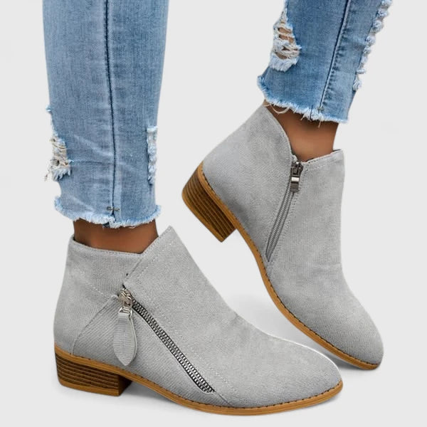 Damen Stiefeletten mit Blockabsatz, Sohlenansicht und Profil