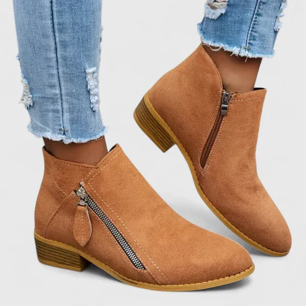 Damen Stiefeletten Mit Niedrigem Blockabsatz Und Reißverschluss