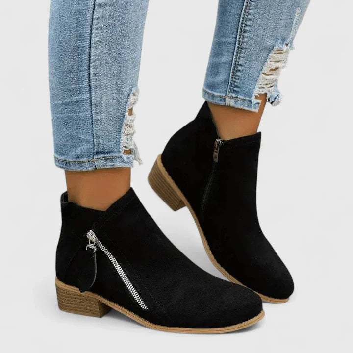 Damen Stiefeletten mit niedrigem Blockabsatz und Reißverschluss, Seitenansicht