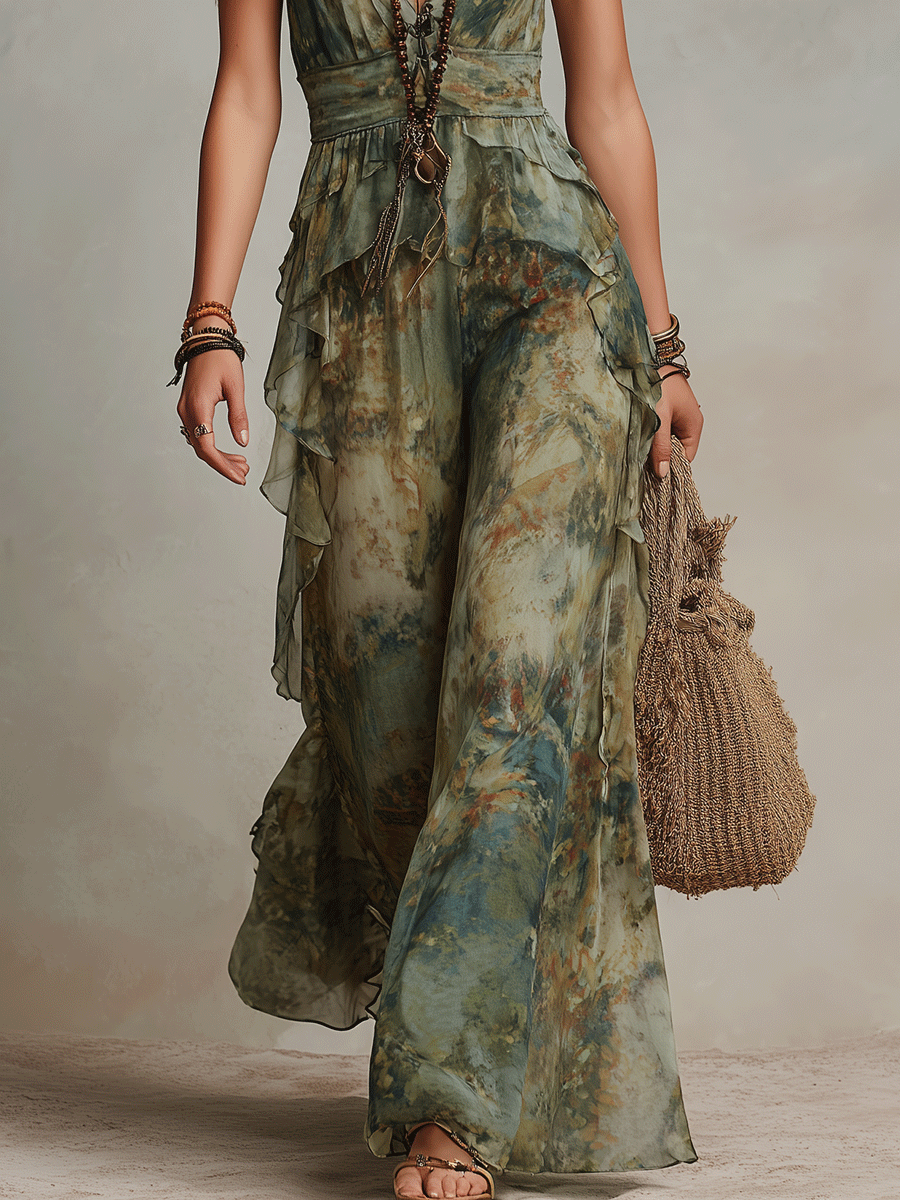 Damen-Jumpsuit mit weitem Bein und Blumenprint als eleganter Sommerlook