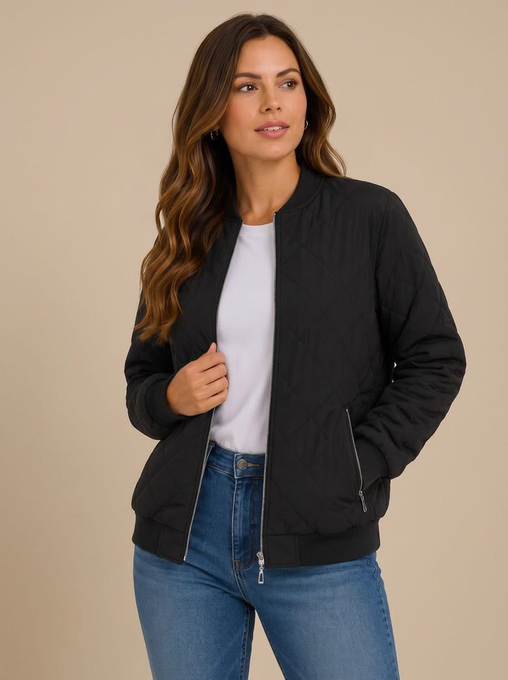 Damen Bomberjacke Mit Rautensteppung Und Taschen