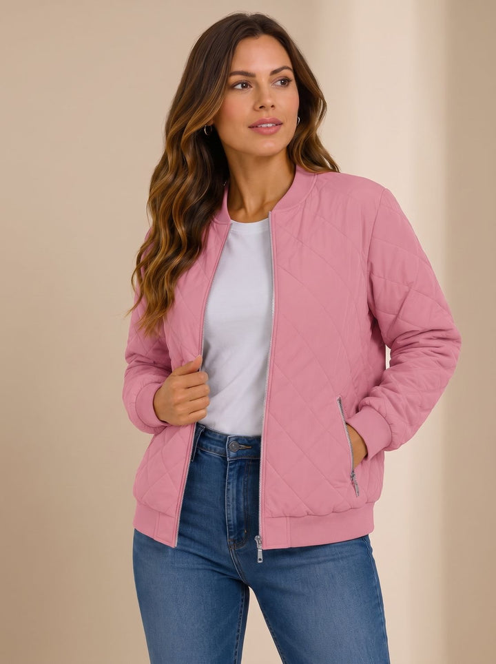 Damen Bomberjacke Mit Rautensteppung Und Taschen