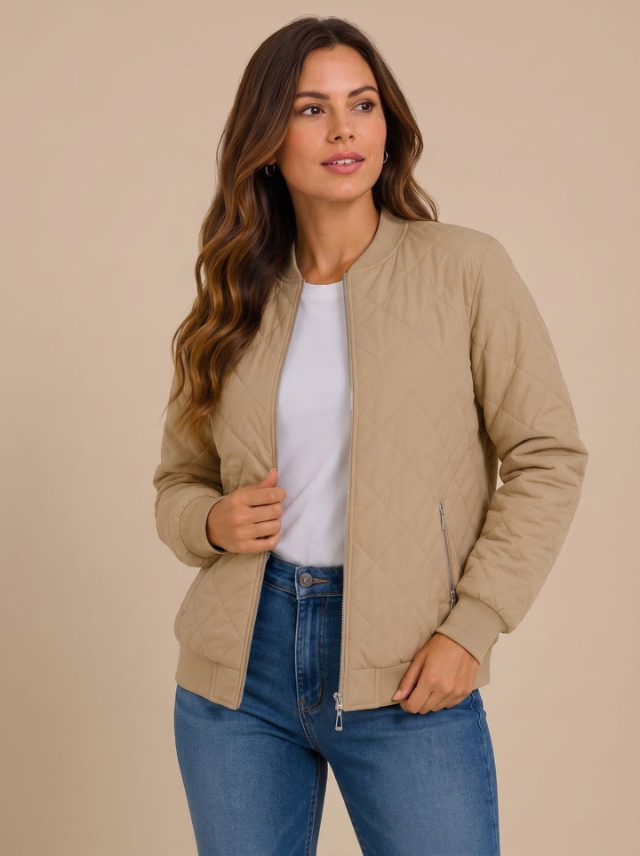 Damen Bomberjacke Mit Rautensteppung Und Taschen