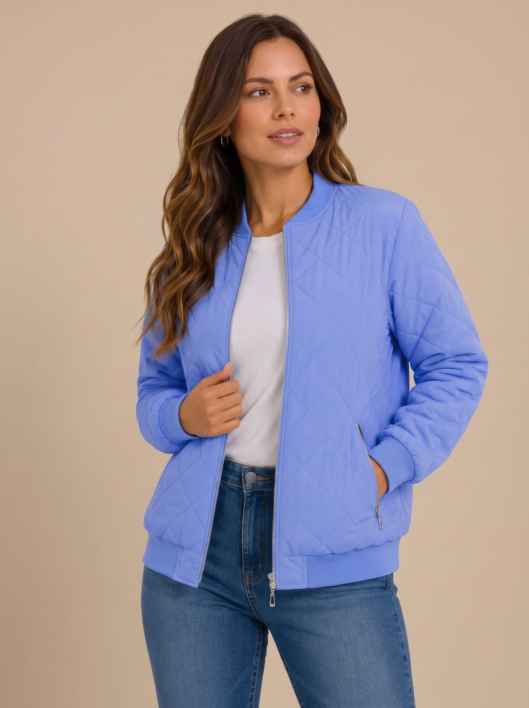 Damen Bomberjacke Mit Rautensteppung Und Taschen
