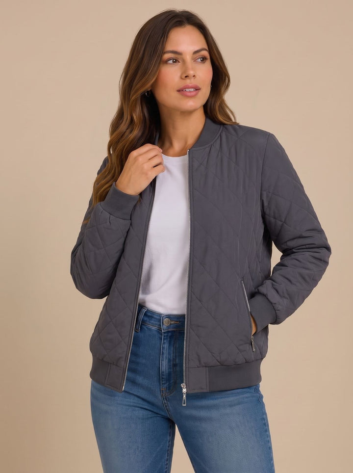 Damen Bomberjacke Mit Rautensteppung Und Taschen