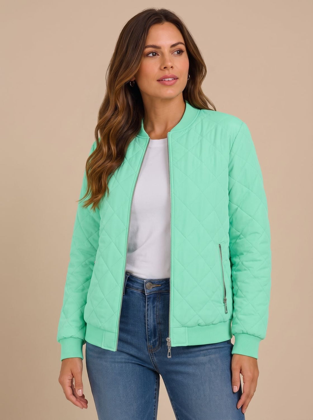 Damen Bomberjacke Mit Rautensteppung Und Taschen